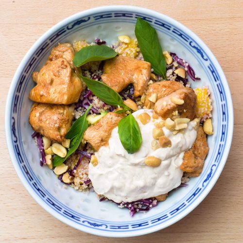 CouscousBowl mit Hähnchen und ErdnussJoghurt mampfness