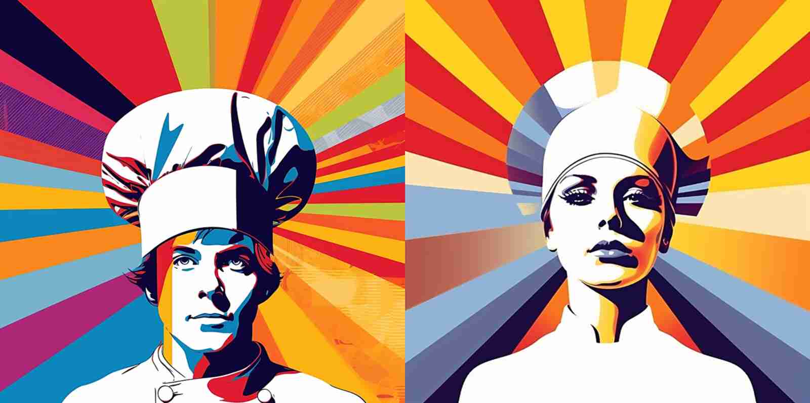 Köche mit Kochmütze, Popart-Stil, generierte von Midjourney